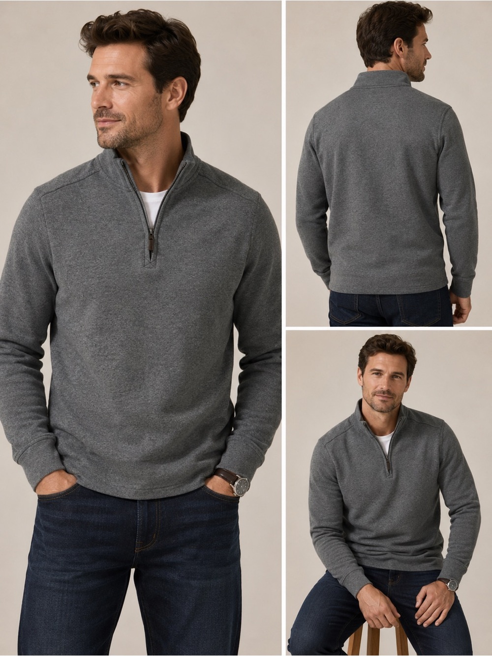 Black Brown 1826 Gray Quarter Zip Mock Neck Sweater 100% Cotton Men’s Sz S